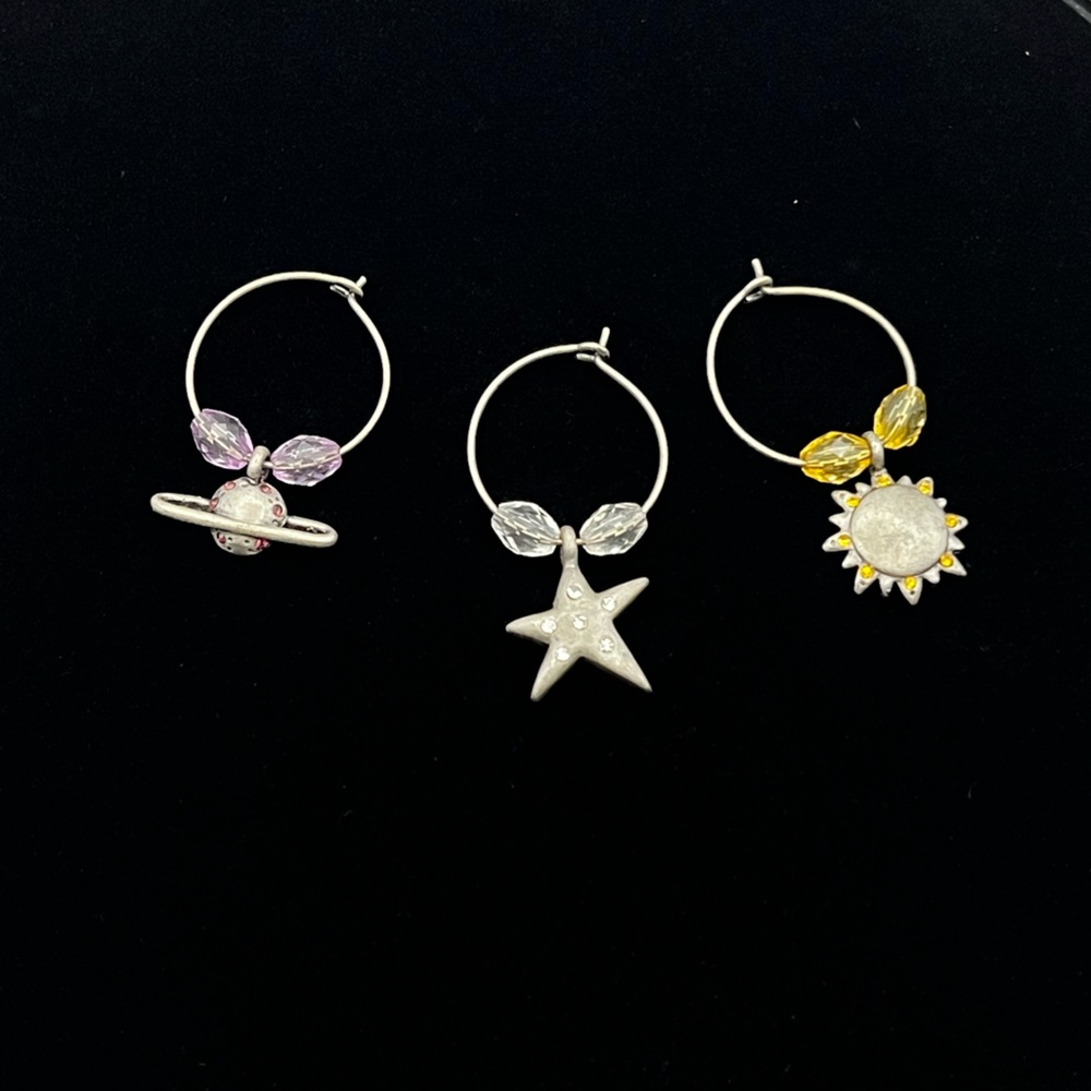 Space Wineglass Charms Star Sun and Saturn Space